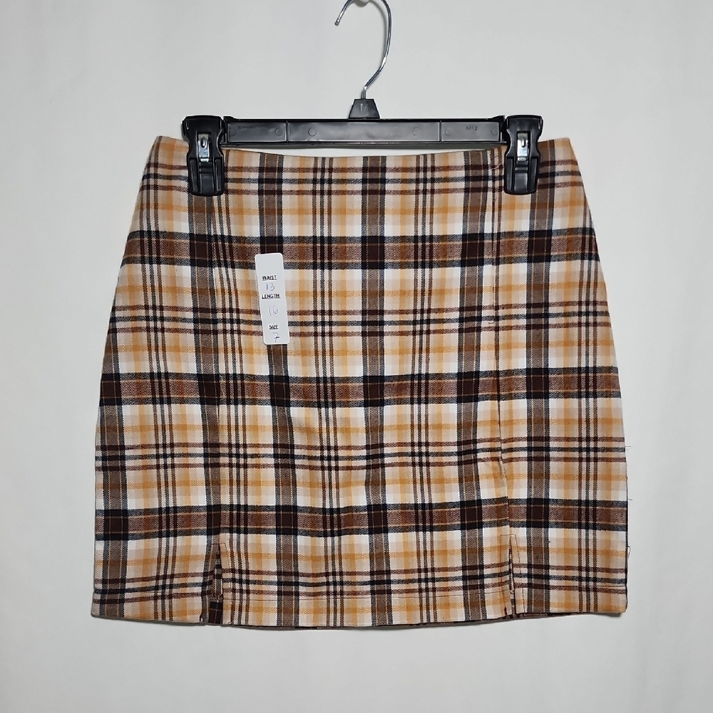 Love on a Hanger Plaid Mini Skirt in Brown and Cream